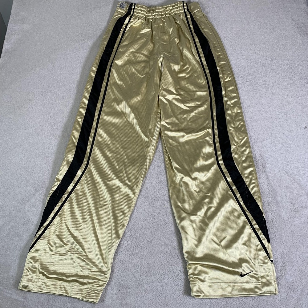 Vintage Nike Track Pants Mens XL Gold Black Satin Tearaway Side Snap Shiny Silky